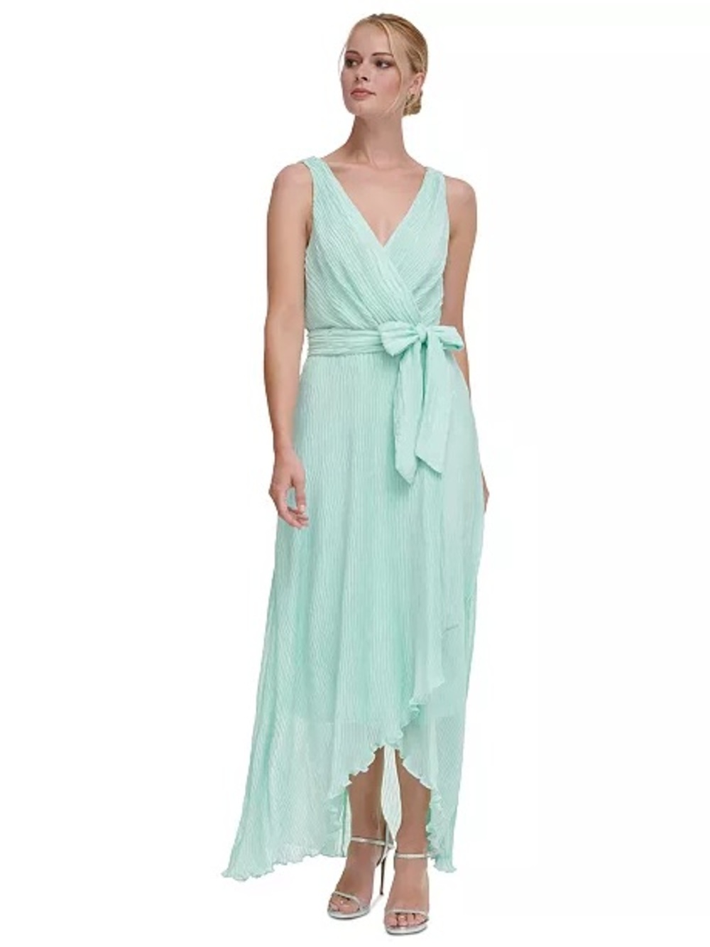 DKNY Mint Green Pleated Belted Wrap Midi Dress NWT Size 4